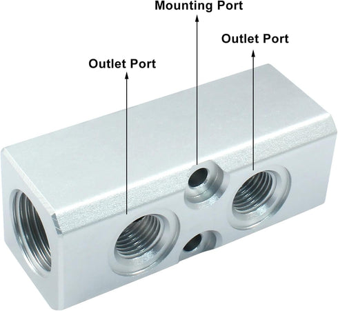 2 Way Pneumatic Manifold Air Distribution Block, G1/2 Supply Port, G1/4-Inch Output Port