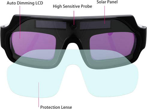 Auto Darkening Welding Goggles - Solar Powered True Color Anti-Glare Safety Glasses for TIG MIG MMA Plasma Welding