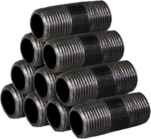 Heavy Duty Industrial Malleable Black Steel Pipe, 1/2 in. x 2-1/2 in. Pre Cut Threaded Pipe Nipple (10-Pack)