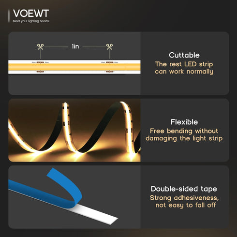 3000K,16.4ft 12V 95Ra+ COB LED Strip Lights Warm White High CRI Super Bright,Flexible Tape Lights
