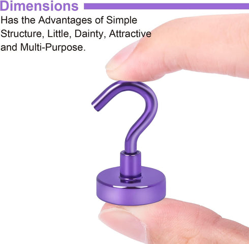 DIYMAG 10 Pack Magnetic Hooks, 25Lbs Heavy Duty S-Hooks for Classroom, Fridge, Kitchen, Garage, Office, Purple