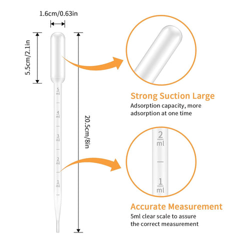 G2PLUS 100PCS 5ml Transfer Pipettes, Plastic Graduated Pipettes, Calibrated Disposable Dropper for Liquid, Essential Oils, Science Laboratory, Experiment, Essential Oils, Make up Tool