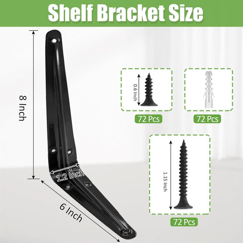 PHITUODA 24 Pack 8 6 Inch, Shelf Brackets x Heavy Duty Black Metal Floating Shelf Bracket, L Bracket Corner Brace