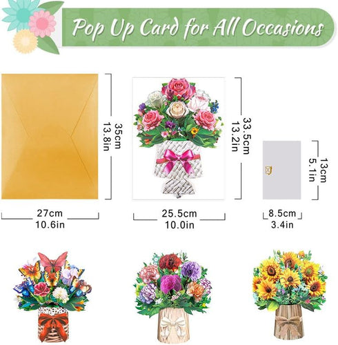TRYUEN 3D Flower Pop Up Greeting Cards, Flower Bouquet Card for Mother's Day Birthday Valentine's Day Graduation