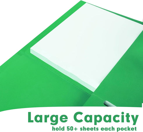 RAZCC Two Pocket Folders, 50 Pack, Fit Letter Size Paper, Pockets for School, Office, Business, Green