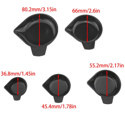 Weighing Pan Narrow Spout Plastic Scale Tray Set, 5 Sizes Black for Weighing Liquid Powder, etc. Lab Equipment