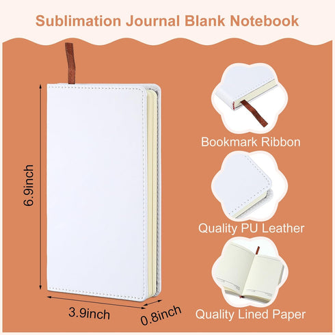 Jetec Sublimation Journal Blank Notebooks, Faux Leather, Small A6 Notepad, 200 Pages, 12 Packs