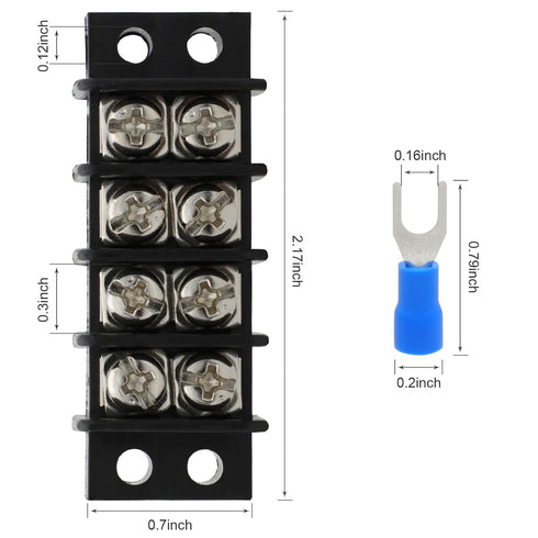 Terminal Block 2 Pack - 4 Circuits 20-30A 200v-450v Dual Row Screw Terminals + 16 PCS Heat Shrink Connectors