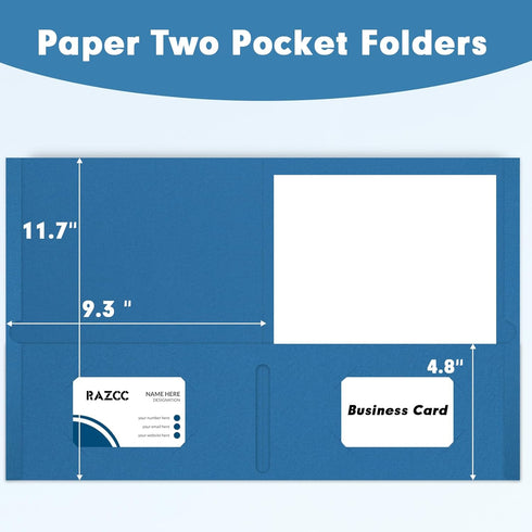 RAZCC Two Pocket Folders, 50 Pack, Fit Letter Size Paper, Paper Folders with Pockets for School Office