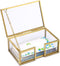 Hipiwe Glass Business Card Holder with Lid, Desktop Name Card Display Box Organizer, Gold Metal Container for Office