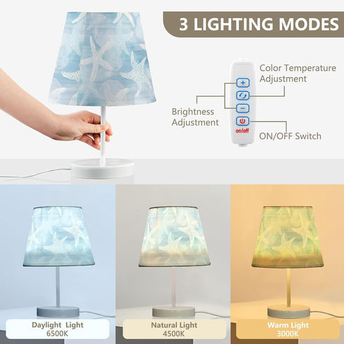 3 ALAZA Table Lamp Seashells Nautical Ocean Blue Coastal Bedside Lamp for Bedroom LED Nightstand Desk Lamp with USB