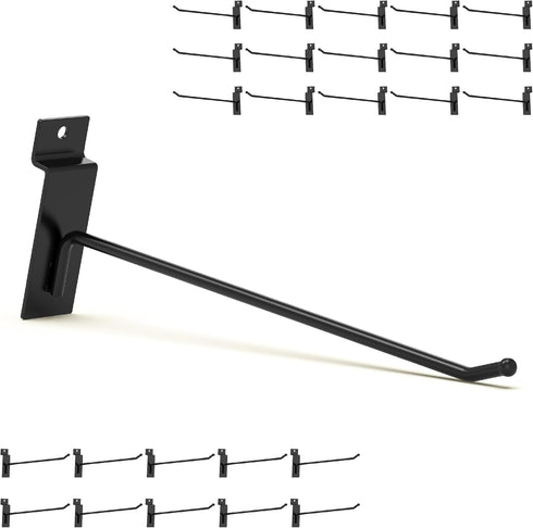 25PC Black Slatwall Hooks 8 Inch, Heavy Duty Slatwall Accessories, Tool Hanger for Slat Wall