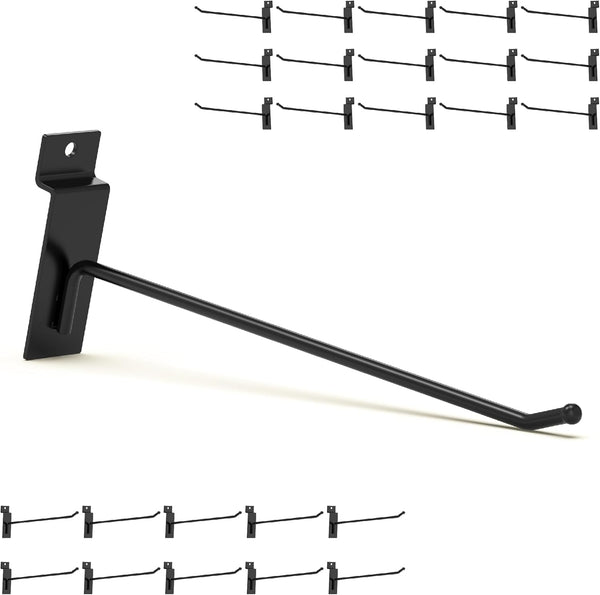 25PC Black Slatwall Hooks 8 Inch, Heavy Duty Slatwall Accessories, Tool Hanger for Slat Wall