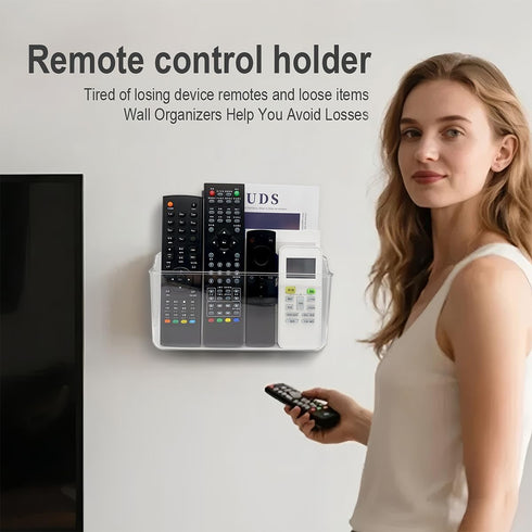 Set, 3 Pack Wall Mounted Remote Control Holder Self Adhesive Magazine File, Mail Organizer Box for Wall, Bedside Caddy