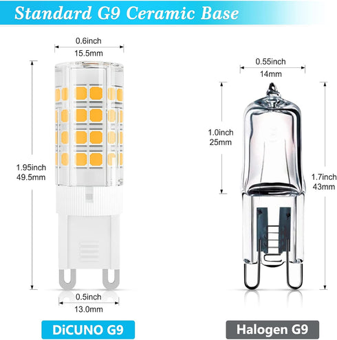 G9 Bulb 4W, 40W 3000K, 450 G9 Bulb, 120V, Non-dimmable, 6-Pack DiCUNO LED Light Halogen Replacement, Warm White Lumen