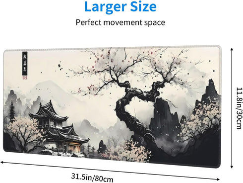 Japanese Mouse Pad, Large XL Anime Gaming Desk Mat, Non-Slip Rubber Base, 31.5”x11.8”