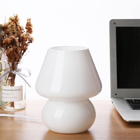 BSOD Mushroom lamp,Glass Mushroom Bedside Table Lamp Translucent Murano Vintage Style Striped Small Nightstand Desklamp