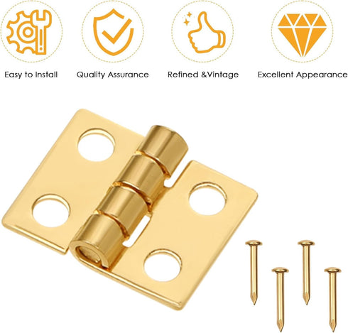 LiZEROGDAX 50Pcs 10 8mm 180 Gold x Mini Dollhouse Hinges Degree Tiny Hinge for Miniature Furniture Jewelry Box, Small