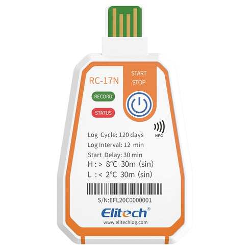 Elitech RC-17N NFC Disposable USB Temperature Data Logger with PDF Report and Light Indicator