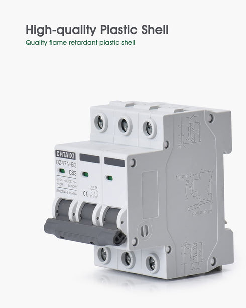 3 Pole DIN Rail Mount Circuit Breaker, 20 Amp 480V AC Miniature Circuit Breaker, Thermal Magnetic Trip