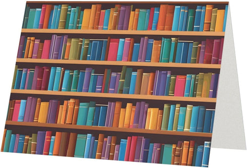 Vuiopuf Library Bookshelf Elegant Gold-Foiled Pearlized Paper Greeting Card-Blank Inside,Single-Sided Print