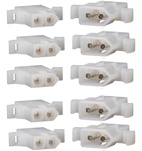 Molex Connector Lot - 5 Matched Sets, 2-Circuits with 14-20 AWG .093" Pins, Free Hanging