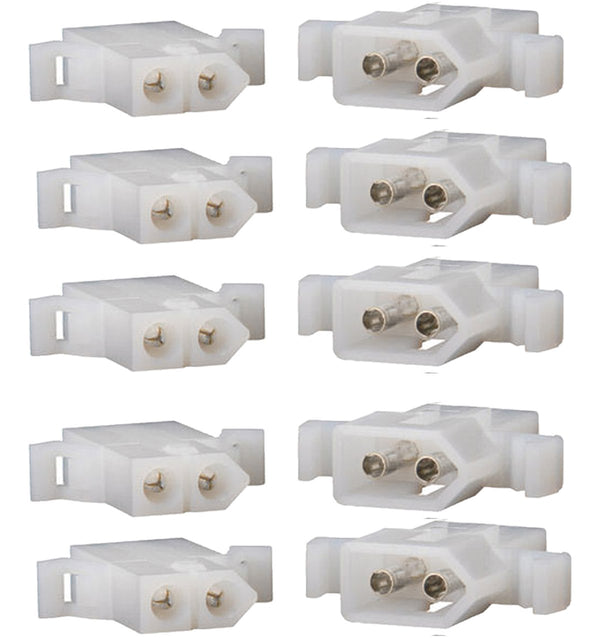 Molex Connector Lot - 5 Matched Sets, 2-Circuits with 14-20 AWG .093" Pins, Free Hanging