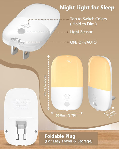 670nm Dimmable 2-Pack Red Light Night Light for Sleep Therapy, Amber Night Light with Dusk-to-Dawn Sensor, Zero Blue