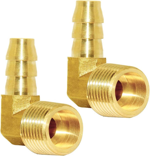 Joywayus Brass Hose Fitting, 90 Degree Elbow, 3/8" Barb x 3/8" NPT Male Pipe, Water/Fuel/Air (Pack of 2)