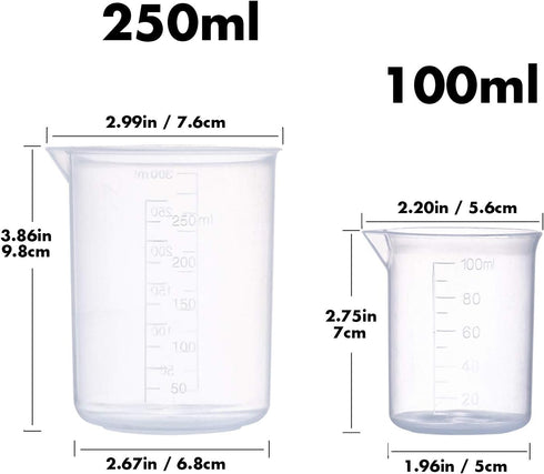 Plastic Beaker Set, 5 Sizes Low Form Graduated Polypropylene Beakers for Laboratory & Science