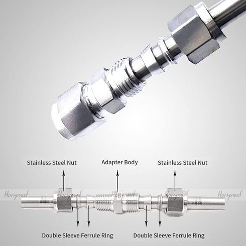 1/8 Inch Stainless Steel 304 Compression Fitting for Tube, Connect Air Line Brass Pipe, Adapt Copper Brake Hose