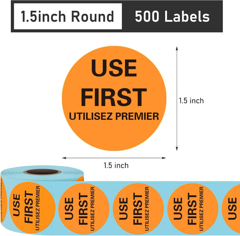 500 1.5 Inch 1 L LIKED Pcs Use First Circle Removable Labels - Circular Inventory Control Labels for Restaurant Food