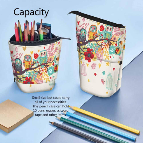 Swono Owls Colored Pencil Case, Funny Cartoon Birds Pencil Holder, Pencil Pouch for Makeup and Office