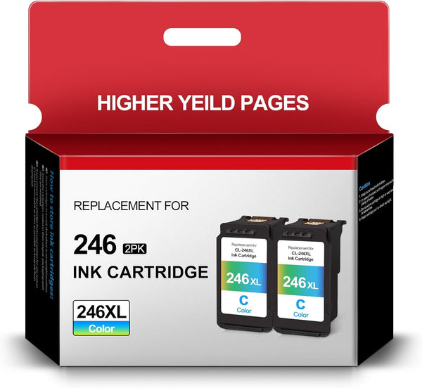 Canon 246XL Tri-Color Ink Cartridge Remanufactured for CL-246XL, 2 Pack for PIXMA MX490, MX492, MG2522, TS3100, TR4500
