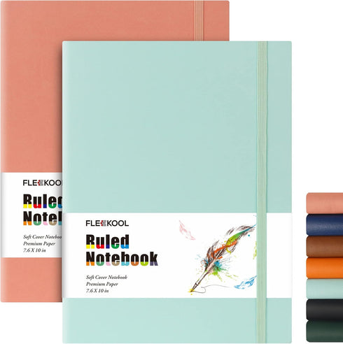 Business Journals 2 PACK, B5 College Ruled Notebook, Large Soft Cover Journal, 376 Numbered Pages, Pink Mint