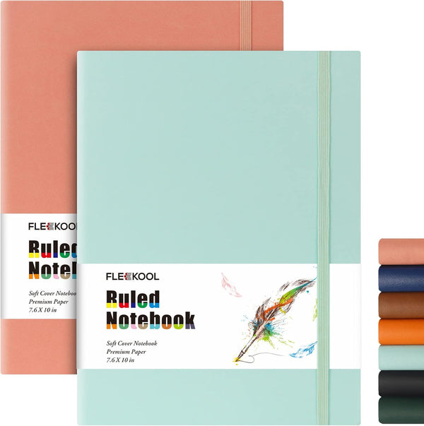 Business Journals 2 PACK, B5 College Ruled Notebook, Large Soft Cover Journal, 376 Numbered Pages, Pink Mint