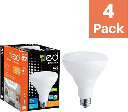 Xtricity BR30 LED Flood Light Bulb, 9.5 Watt (65W Equivalent), Dimmable Indoor Flood Lights, 670 Lumens, 3000k Soft White, E26 Medium Base LED Can Light Bulbs, Energy Star (4 Pack) by Xtricity