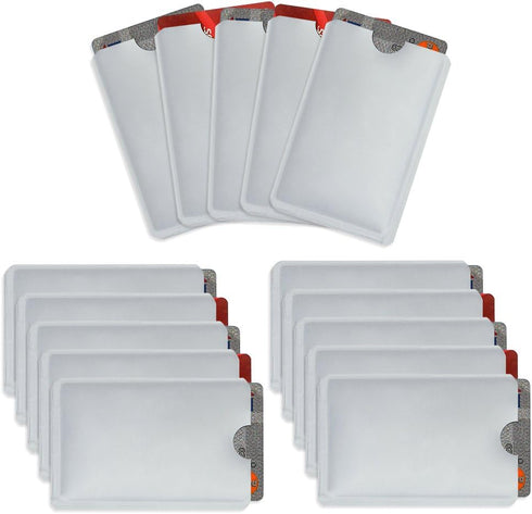 Owfeel RFID Blocking Silver Credit Card Sleeves Pack of 15 - Contactless Card Protection Holders, Anti Theft Waterproof