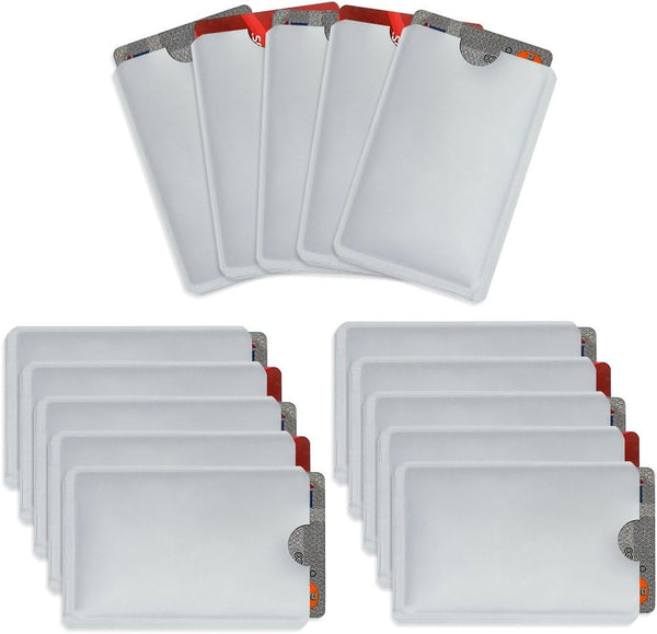Owfeel RFID Blocking Silver Credit Card Sleeves Pack of 15 - Contactless Card Protection Holders, Anti Theft Waterproof
