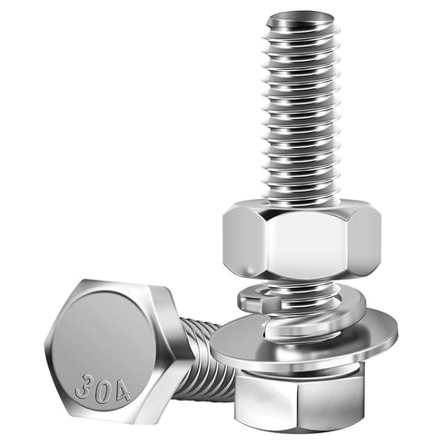 (20 Sets) 1/4-20x1-1/4" Hex Head Stainless Steel Bolts and Nuts | 304 Stainless Steel with Washers, Fully Threaded