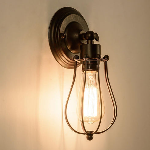 Bulb) LULING Industrial Wall Sconce Vintage Lighting Adjustable Lamp Rustic Wire Metal Cage Wall Light Shade Edison