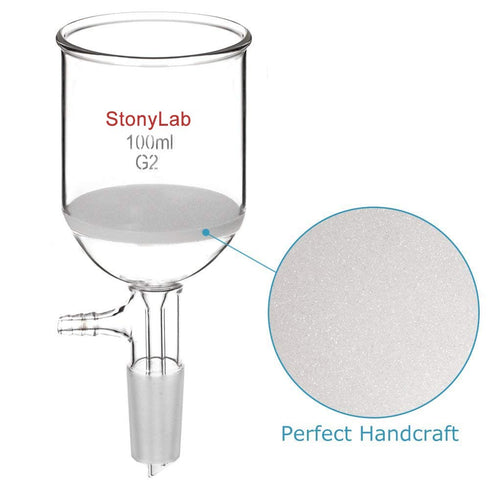 StonyLab Borosilicate Glass Buchner Filtering Funnel 100ml with Medium Frit(G2), 24/40 Standard Taper Joint