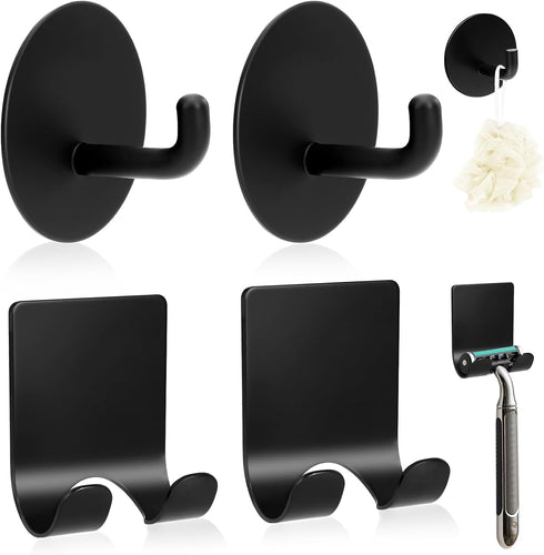 NEATABY 4 Pcs Black Razor Holder Bathroom Hooks Adhesive Heavy Duty Stainless Steel