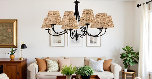 Aspen Creative 51004 3" 6" 4-3/4" Empire Clip On Chandelier Water Hyacinth Lamp Shade, Top x Bottom x Slant Height
