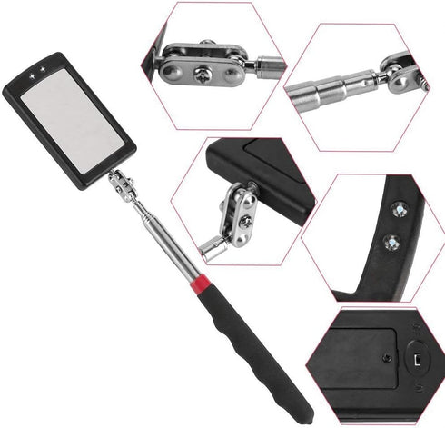 Telescoping Inspection Mirror with LED Lights, Magnetic 4 Claw Picker, Flexible Claw Grabber Tool, Combination Tool Set