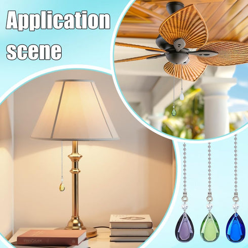 8Colors 304 BENECREAT Glass Drop Ceiling Fan Pull Chain Extenders, Colorful Teardrop Hanging Fan Extension