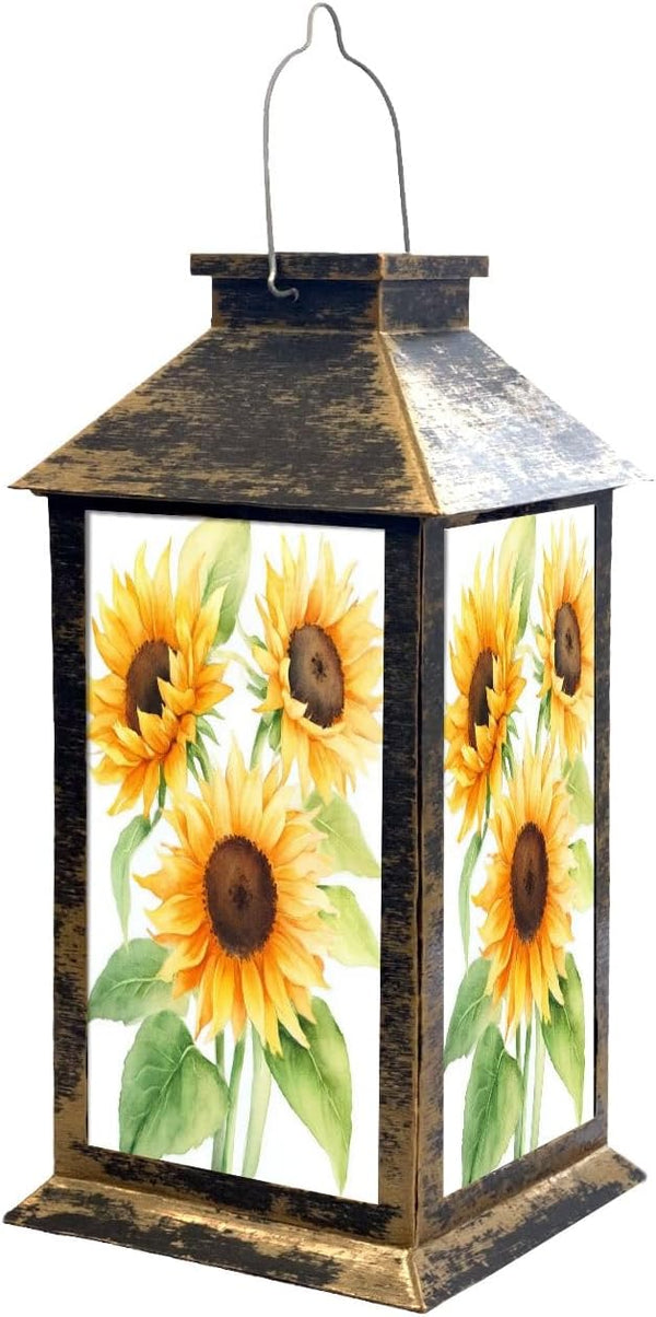RAINFALLARING Solar Lights Outdoor Sunflowers Bouquet Watercolor Hand Painted Garden Hanging Solar Powered