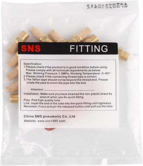 SNS PST-N01 Male Thread 1/8 NPT Brass Pneumatic Exhaust Muffler Silencer, 10 PCS Per Pack
