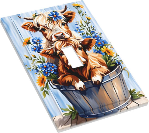 HTSAHKV 3 5 Inch Cute Highland Cow Wall Plate Light Switch Cover Single Gang Outlet Faceplate Print Plate Cover X