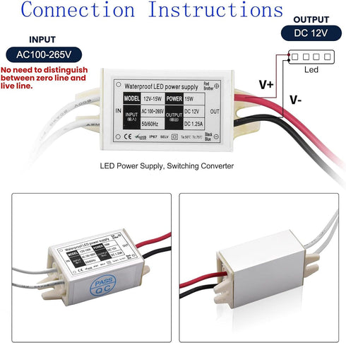 IP67 15W 12V 120VAC 12V MR11/MR16 Bulbs, (4-Pack) Klarlight Waterproof DC LED Power Supply - to DC Converter for LED